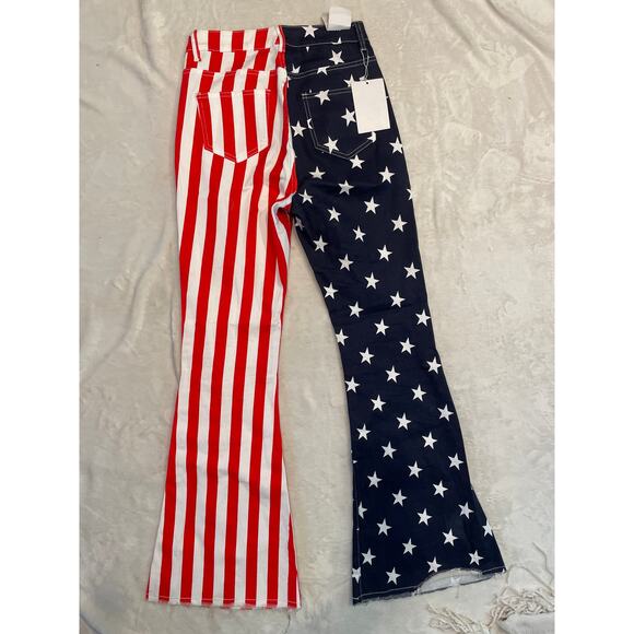 JEANS FASHION Women's American Flag Print Flare Jeans Size 8 Red/Blue White NWT - Picture 10 of 13